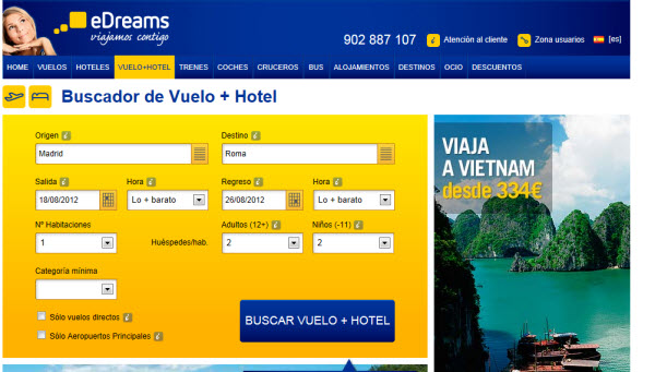 Ofertas de vuelos más hotel en Agosto 2012 en Edreams