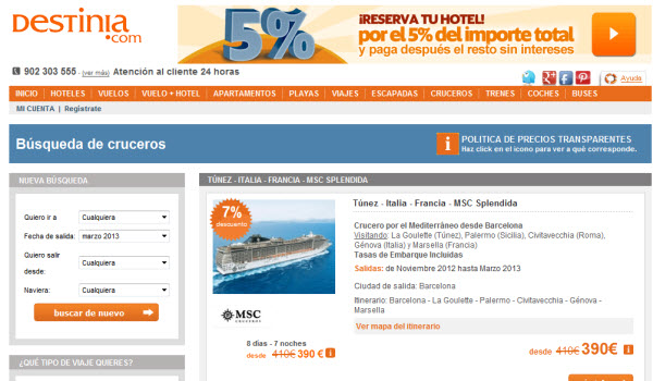 reservar cruceros para 2013 en Destinia