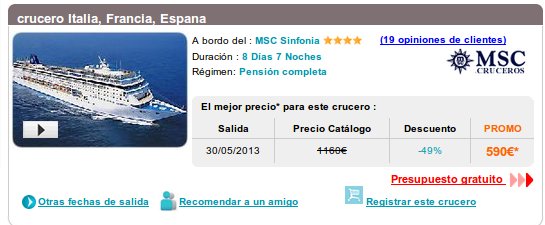 Ofertas MSC cruceros, hasta el 60 por ciento de descuento