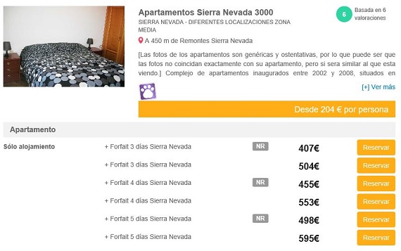 apartamentos con forfait Sierra Nevada