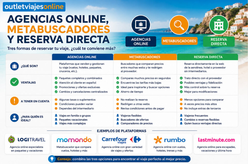 Agencias online, metabuscadores y reserva directa