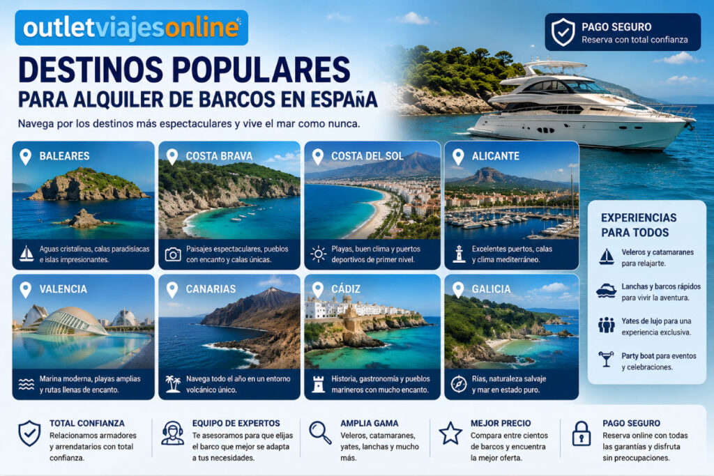 Destinos populares para alquilar barcos en España